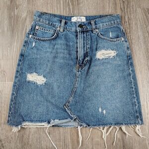 We The Free Womens Blue Denim Distressed Raw Hem Mini Skirt Size 25